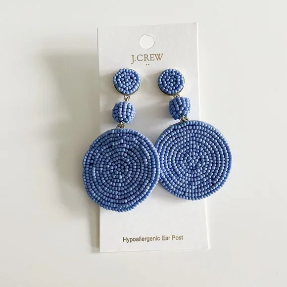 J. Crew Factory Large Circle Beaded Statement Earrings (Blue) - Picture 3 of 3